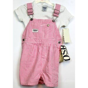 New Oshkosh Pink Gingham Overalls Shirt Girl sz 18 Mths Sumer Spring Shorts